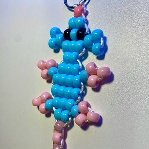 handmade blue mouse bead keychain